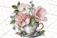Floral Teacup Clipart, Watercolor Teacups & Saucers PNG Product Image 3