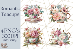 Floral Teacup Clipart, Watercolor Teacups &amp; Saucers PNG Product Image 1