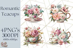 Floral Teacup Clipart, Watercolor Teacups & Saucers PNG Product Image 1