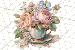 Floral Teacup Clipart, Watercolor Teacups & Saucers PNG Product Image 4