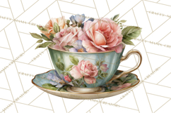 Floral Teacup Clipart, Watercolor Teacups &amp; Saucers PNG Product Image 5