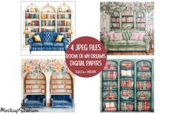 Vintage Library Room House Junk Journal Page | Decoupage JPG Product Image 1
