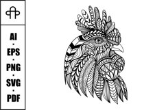 Rooster chicken head mandala zentangle coloring page Product Image 1