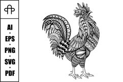 Rooster chicken mandala zentangle coloring page illustration Product Image 1