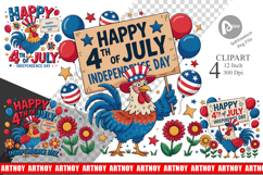 Happy 4th of July Rooster Clipart Product Image 1