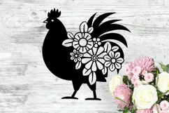 Rooster SVG Silhouette Design with Flowers for Cricut and Silhouette Cutting Machines