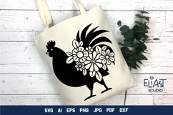Rooster SVG Silhouette Design with Flowers for Cricut and Silhouette Cutting Machines