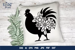 Rooster SVG Silhouette Design with Flowers for Cricut and Silhouette Cutting Machines