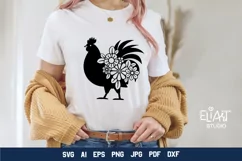 Rooster SVG Silhouette Design with Flowers for Cricut and Silhouette Cutting Machines