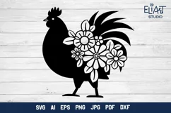 Rooster SVG Silhouette Design with Flowers for Cricut and Silhouette Cutting Machines