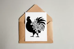 Rooster SVG Silhouette Design with Flowers for Cricut and Silhouette Cutting Machines