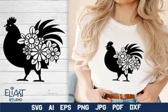 Rooster SVG Silhouette Design with Flowers for Cricut and Silhouette Cutting Machines