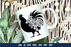 Rooster SVG Silhouette Design with Flowers for Cricut and Silhouette Cutting Machines