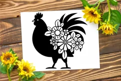 Rooster SVG Silhouette Design with Flowers for Cricut and Silhouette Cutting Machines