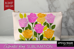 Rose Modern Floral Cosmetic Bag Sping Flower Makeup Bag PNG Product Image 1
