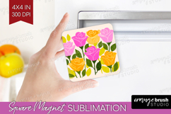 Rose Modern Floral Magnet Sublimation Sping Flower Square Product Image 1