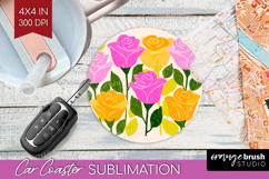 Rose Modern Floral Car Coaster Sping Flower Coaster PNG Product Image 1