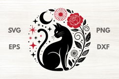 Floral Witchy Black Cat SVG Product Image 1