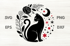 Black Rose and Lunar Cat SVG Product Image 1