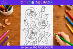 Rose coloring page A4 Letter JPG PDF Product Image 1