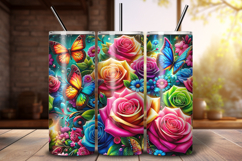 Rose Tumbler Wrap PNG, 20oz Skinny Floral Sublimation Design Product Image 1