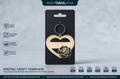 Rose Flower Heart Keychain Laser Cut Product Image 2