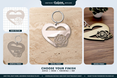 Rose Flower Heart Keychain Laser Cut Product Image 3