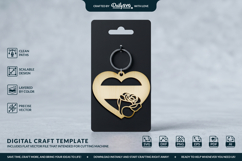 Rose Flower Heart Keychain Laser Cut Product Image 2