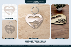 Rose Flower Heart Keychain Laser Cut Product Image 1
