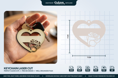 Rose Flower Heart Keychain Laser Cut Product Image 3