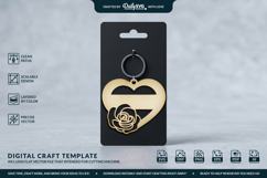 Rose Flower Heart Keychain Laser Cut Product Image 1