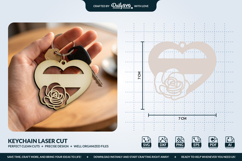 Rose Flower Heart Keychain Laser Cut Product Image 2