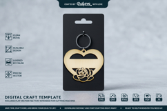 Rose Flower Heart Keychain Laser Cut Product Image 1