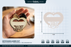 Rose Flower Heart Keychain Laser Cut Product Image 3