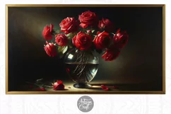 Rose Frame TV art, glass vase, dark, Valentine Frame TV art Product Image 1