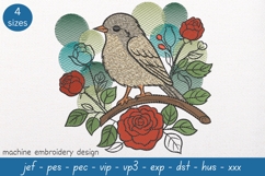 Rose Branch Embroidery Design: Wildlife Pattern Product Image 1