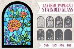 rose garden layered stained glass papercut svg