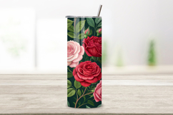 seamless tumbler wrap, rose garden design, romantic floral wrap, pink red roses, watercolor rose design, 20oz skinny tumbler, tapered tumbler wrap, straight tumbler design, romantic rose art, seamless garden design