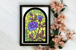 rose garden stained glass decoration with flowers