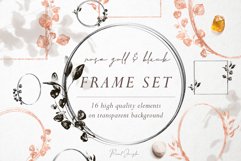 16 Rose Gold &amp; Black Metallic Floral Frames - PNG Product Image 1