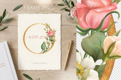 Pink Rose Frame PNG | Gold Glitter Floral Border Product Image 1