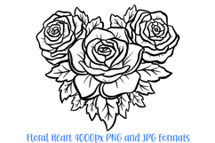 Rose Heart Flower Graphic Outline Floral Wreath Clipart PNG