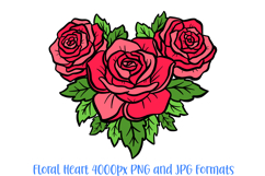Rose Red Heart Flower Graphic Floral Wreath Clipart PNG