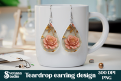 Flower teardrop earring sublimation | Rose earring PNG Product Image 2