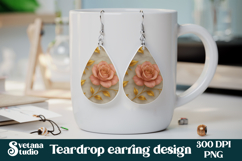 Flower teardrop earring sublimation | Rose earring PNG Product Image 1