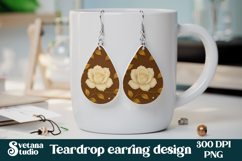 Flower teardrop earring sublimation | Rose earring PNG Product Image 1