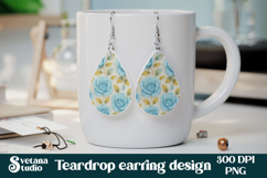 Flower teardrop earring sublimation | Rose earring PNG Product Image 5