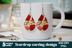 Flower teardrop earring sublimation | Rose earring PNG Product Image 3
