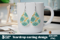 Flower teardrop earring sublimation | Rose earring PNG Product Image 1