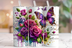 Butterfly Tumbler Wrap PNG, Floral Butterflies Tumbler Wrap Product Image 1